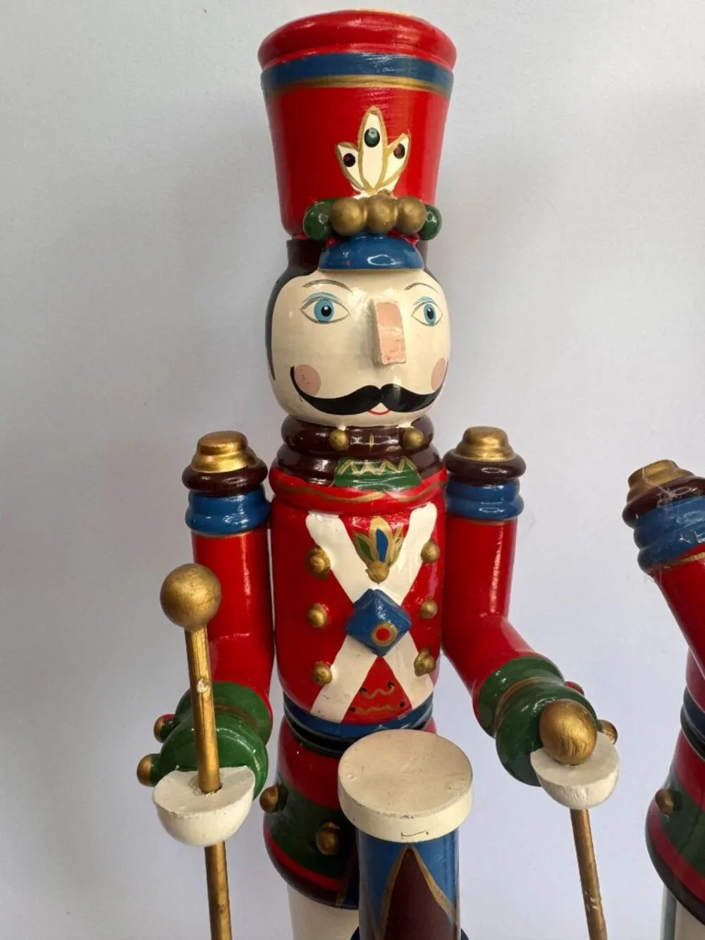 Vintage Kurt Adler Wooden Soldier Candle Holders Drummer Trumpeter Pair 11.75